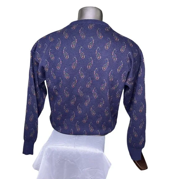 Vintage 80s Italy Made Sweater Paisley Print Acrylic Wool Mens Size L u - Picture 4 of 7